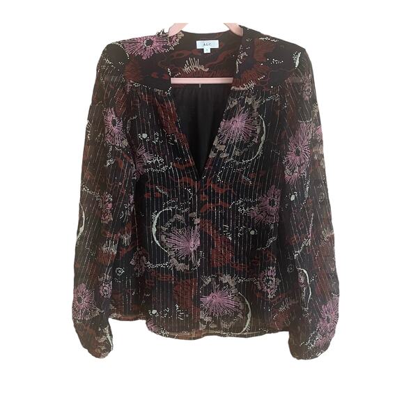 A.L.C. Mac Printed Metallic 97% Silk Blouse Sz 4 - Picture 2 of 6